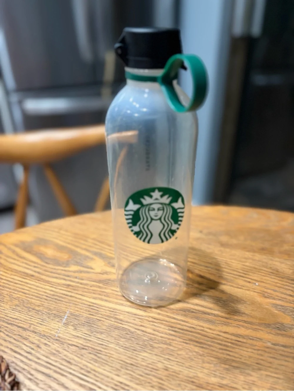 Starbucks Clear Water Bottle with Green Logo and Black Cap